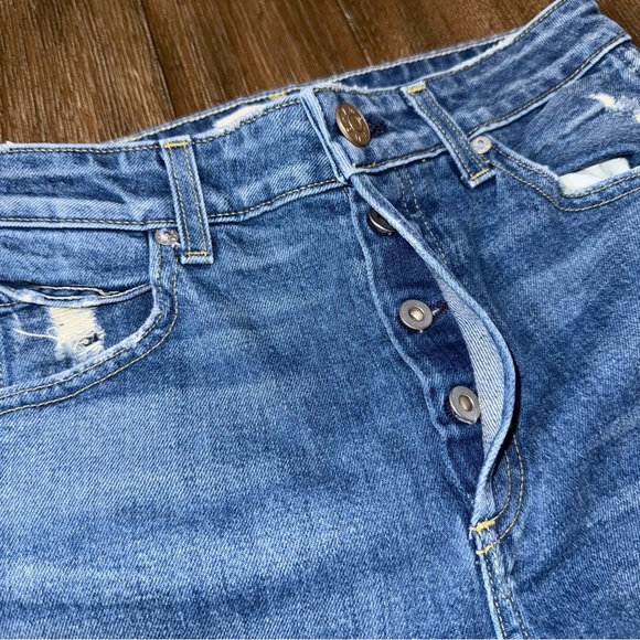 AMO Babe Straight Leg Jeans 27 Button Fly Whiskers Mid Rise - Picture 6 of 10